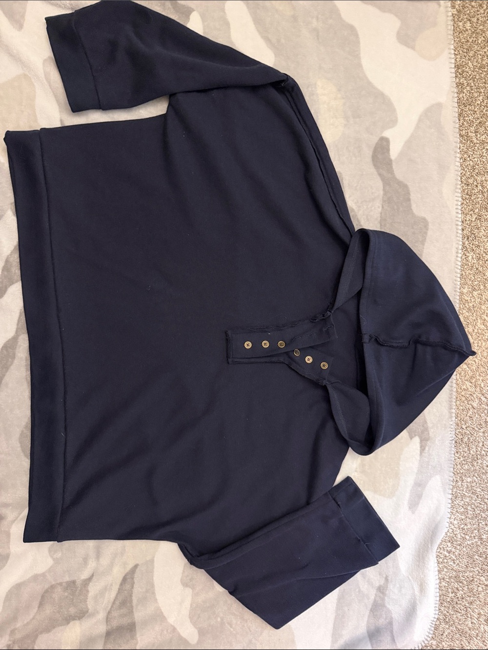 Women's Navy Cowl Neck Pullover Hoodie with Button Placket